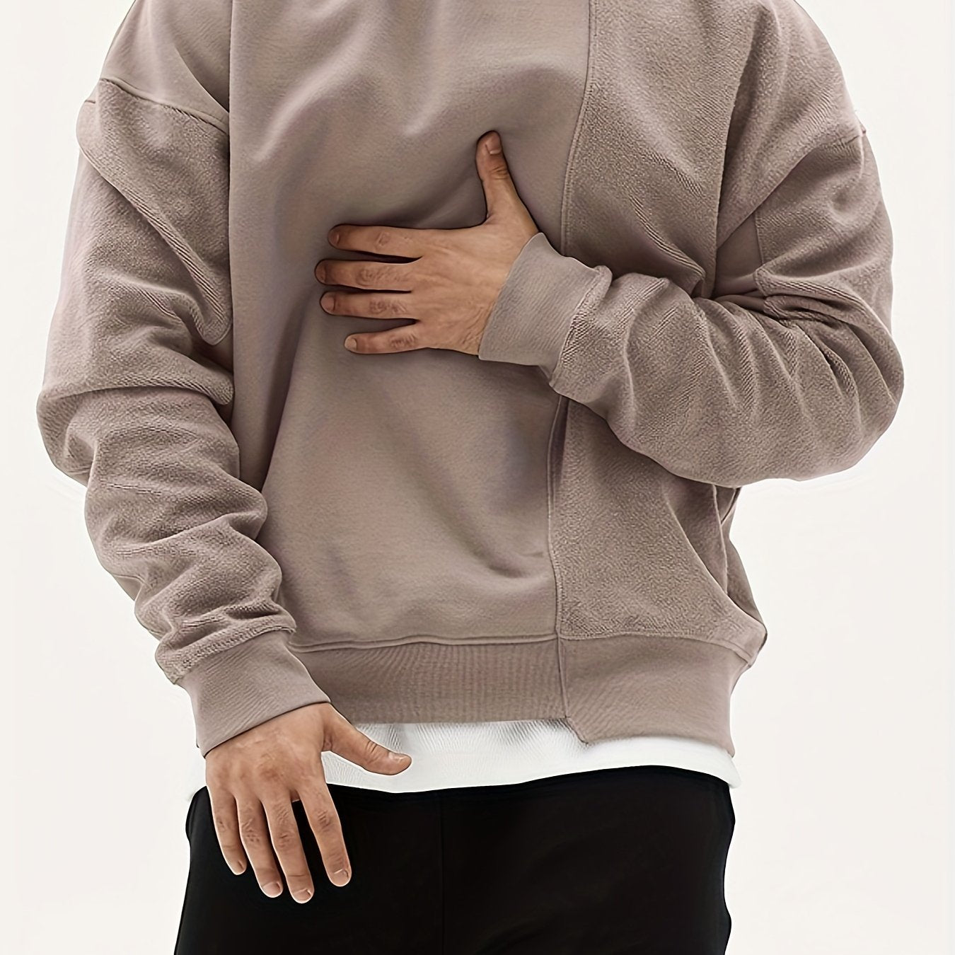 Men's Trendy Solid Sweatshirt, Casual Cotton Slightly Stretch Breathable Long Sleeve Loose Top For Outdoor